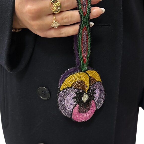 1920s Antique Figural Pansy Glass Beaded Wristlet Coin Purse - Picture 4 of 4